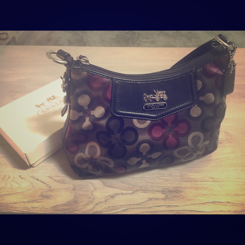 Coach Small Sateen Purse- black, purple, gray